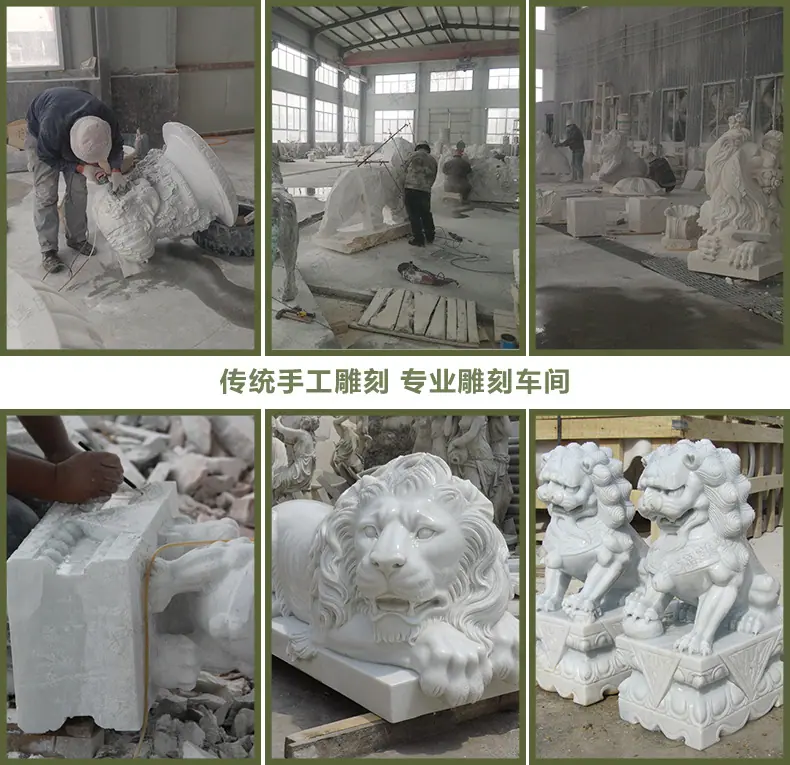 欧式石狮子,中式石狮子,工厂手工雕刻车间实景,雕刻细节.jp