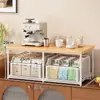 Suporte de mesa para sachês de chá, suporte para armazenamento de café, porta-copos tipo gaveta, prateleira de balcão de bar, tampo de mesa multicamadas para mesa de jantar