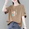 Comercio Electrónico Transfronterizo Comercio Exterior Ropa para Madres Verano de Edad Media Nuevo Estilo Camiseta de Manga Corta Holgada Adelgazante Talla Grande Versátil para Mujer