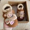 Bufanda de Invierno para Mujer Estilo Coreano Ins, Diseño de Oso de Peluche, Forrada de Felpa, Zapatos de Lona Retro Cálidos con Velcro, Zapatos de Algodón Cálidos para el Hogar