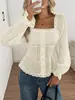 Amazon Europa 2026 Otoño Nueva Moda de Dulce Temperamento Camisa de Ganchillo con Dobladillo Fruncido y Mangas de Campana para Mujer