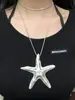 Subcultura Estilo Punk Estrella de Mar Plateada Collar Extra Largo Sexy Cadena para Suéter Retro Versátil Elegante Antiguo