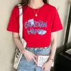 Camiseta de Algodão Puro Manga Curta Estilo Coreano de Verão para Mulheres, Ombro Caído, Gola Redonda, Simples, Casual, Fashion, Versátil, Top Emagrecedor para Mulheres
