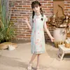 Vestido Corto de Manga Corta Estilo Chino para Niña Verano Nuevo Bebé Niña Floral Retro Chino Gasa Cheongsam Vestido