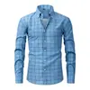 Camisa de hombre a cuadros elástica en cuatro direcciones transfronteriza, camisa de manga larga de negocios casual de alta gama para hombre