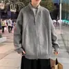 Estilo perezoso de otoño e invierno, suéter casual holgado de color liso de peso pesado con cremallera, versátil, cárdigan de punto Maillard con cuello alto
