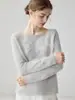 Estilo básico, suave e estético~ Suéter 100% caxemira para mulheres, gola redonda, base de tricô com aplique, top para usar em camadas