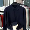 Nuevo suéter de punto grueso para hombre de otoño e invierno con cuello camisero, cálido, de color liso, top versátil de manga larga, prenda básica para hombre
