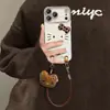Acessório de laço de gato adequado para capa de telefone Apple 17, iPhone 18pm, fofo 16 desenho animado 15 com cordão 14
