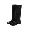 Primer Encuentro Ji Botas Vaqueras Cortas Retro Hebilla de Cuero Botas de Motocicleta Mujer Punta Redonda Tacón Grueso Botas Largas Suela Gruesa Pantalón Botas Mujer