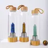 Columna de Cristal Donghai Columna de Energía Taza Prisma Hexagonal de Cristal Tapa de Bambú Taza de Té de Vidrio Taza de Agua Deportiva con Correa Botella de Agua