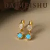 Estilo de Moda Transfronterizo Europeo y Americano, Versátil y Exquisito, Pendientes Pequeños y Delicados de Circonita y Turquesa, Pinzas para Orejas/Accesorios para Orejas de Lujo Ligero y de Alta Gama