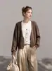 Cardigã de malha em duas cores, marrom melardo, estilo bloco de cores, modelagem solta e emagrecedora para o outono, versátil e moderno