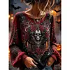 2026 Nova Camisa de Manga Longa para Halloween Rosa Aranha Gola Redonda Manga Longa Top Vintage Escuro Gótico Top