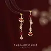 Brincos de Pérola com Laço Vermelho para Outono e Inverno Brincos de Luxo Femininos 2025 Novo Estilo Chinês Brincos Vermelhos
