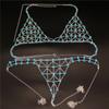 Nuevo traje de bikini de cuentas de agua azul 2021 Ropa interior con incrustaciones de diamantes Ropa interior para mujer Sujetador hueco transparente Cadena corporal