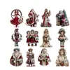 Decorações de Natal de Madeira Vintage Planas 2D com 12 Peças com Papai Noel, Rena, Boneco de Neve, Lareira, Janela, Pendentes para Decoração de Festa