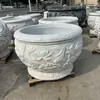 Tanque de Peces de Piedra Mármol Blanco, Tanque de Piedra para Estanque de Peces Loto en el Patio, Adorno de Tanque de Agua Redondo de Piedra Tallado a Mano