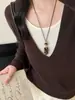 Colar Maillard Outono e Inverno Pedra Olho de Tigre Aço Titânio Feminino Design Coreano de Nicho Corrente Longa para Moletom Acessórios Versátil Novo Estilo