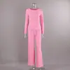 Pijama de mujer Ozon, nuevo producto transfronterizo de otoño e invierno, tejido de canalé, agradable para la piel, elástico, top de manga larga y pantalones, ropa de casa europea y americana