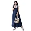 Conjunto de Dos Piezas para Maternidad Verano 2026 Estilo Coreano Holgazán Camiseta de Algodón Copo de Nieve para Maternidad + Vestido con Tirantes y Cordón para Ajustar la Cintura