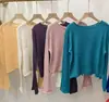 Suéter casual de tricô com gola redonda, elegante e suave, em laranja, tamanho único, disponível em azul, off-white e rosa