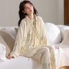 Pijama Algodão Nuvem Estampa Floral Feminina Primavera e Outono Novo Manga Longa Calça Longa Cardigã Quimono Roupa de Dormir Conjunto de Duas Peças Pode Ser Usado Fora