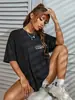 Camiseta Redonda con Estampado de Letras Transfronterizo Aliexpress, Top Casual de Manga Corta para Primavera y Verano, Ropa para Mujer Algodón