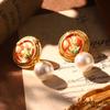 Pendientes de alta gama con diseño de nicho, estilo palacio francés, con perlas naturales y pintura al óleo, estilo retro, nuevos pendientes geométricos de amor para mujer.