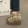 Sapatos Birkenstock com sola grossa, que aumentam a altura, forrados com fleece para pessoas baixas, botas de neve, sapatos de pele, novos mocassins de inverno femininos, sapatos de algodão