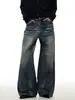 Pantalones vaqueros anchos de pierna recta, estilo retro lavado de alta calle, sueltos, de fábrica, para hombre, pantalones vintage