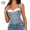 Palácio da Reunião Lingerie Modeladora Body com Alça Halter Listrado Bandeau Modelador Corporal Controle da Barriga Tira de Aperto Firme Corset Sutiã com Barbatanas