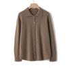 Camisa de Cachemira a Botones de Color Claro Liso con Cuello Polo Suéter de Punto Cardigan Elegante Adelgazante para Mujer