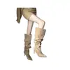 Botas de media pantorrilla que están por encima de la rodilla, estilizadas, con caña ancha, diseño plisado, punta fina, estilo coreano, versátiles para otoño e invierno, botas largas nuevas y elegantes