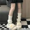 Calcetines de punto blancos para pantorrilla de chica guapa con puños, calcetines apilables, calentadores de piernas estilo japonés JK para otoño e invierno, calcetines de pierna de yoga Y2K para mujer