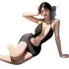 Lencería sexy, uniforme de secretaria ajustado sin desvestir, belleza sexy, pecho abierto con cadena, falda ajustada al cuerpo, atuendo erótico para discoteca