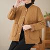 Chaqueta de algodón gruesa de invierno con bolsillos grandes vintage para mujer, chaqueta acolchada de algodón, abrigo cálido de cuello redondo acolchado de algodón
