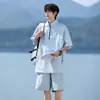 Nasa sobre Conjunto de Malha de Seda Gelada de Manga Curta Masculino de Verão Casual Esportivo para Adolescentes com um Visual Fresco e Estiloso