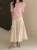 Camiseta de Verano Fina 100% Lana Fina Estilo Coreano Cuello Redondo Tejido de Punto Trenzado Bordado Manga Corta Ropa Exterior Adelgazante para Mujer