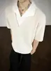 Camiseta Patchwork Hipster Genial Manga Corta Camisa Polo Falsa de Dos Piezas Jacquard Espiga Solapa Fina Top Holgado Hombre Verano Textura