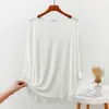 Camiseta Base de Modal para Mujer, Estilo Holgado Delgado con Mangas Tres Cuartos, Ropa Interior de Verano, Pijama Ropa de Casa Talla Grande, Camiseta Corta Delantera y Larga Trasera