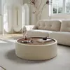 Mesa de Centro Redonda Estilo Cream Francês Sala de Estar Uso Doméstico Designer Criativo Luxo Leve Sensação de Alto Padrão Organização de Armazenamento Mesa de Chá