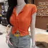Moda Femenina Estilo Nuevo Dongdaemun Coreano, Elegante de Color Sólido con Botones Ajustado Transpirable Versátil de Manga Corta Tejido