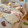 Estilo Coreano Suave Lindo Dibujos Animados Clase A Vellón de Leche Juego de Cuatro Piezas Corazón de Niña Invierno Doble Cara Más Terciopelo Funda Nórdica Sábana Juego de Tres Piezas