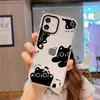 Funda de Silicona Suave Transparente con Borde Blanco para iPhone 15, 18 Pro, Estilo Minimalista, Gato Negro Lindo y Dulce, Estilo Coreano Ins