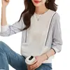 Tejido de Punto Falso de Dos Piezas de Manga Larga para Mujer Primavera 2025 Nuevo Top Holgado con Efecto Adelgazante Camiseta Rayada Versátil Tendencia Ins