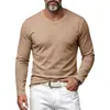Coleção de outono masculina transfronteiriça: Camiseta lisa de gola V com mangas compridas, textura em tricô, elástica e com caimento solto, perfeita como camada base