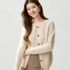 Suéter de cachemira con cuello redondo para mujer, estilo coreano simple, mangas largas raglán, capa base de punto, con diseño de botón en forma de corazón
