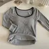 Com bojo manga longa gola quadrada escovada blusa de baixo outono inverno top modelador quente justo novo T-shirt espessada