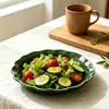 Cerámica Verde Retro Vajilla Cuenco Pétalo Plato Largo Mantequillera Tetera Taza Vajilla Doméstica de Hotel Venta al por Mayor Transfronteriza